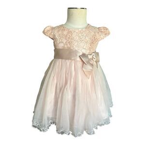 Baby Girls Bonnie Baby Pale Pink Tutu & Lace Bow Detail Dress - Sz 18 mo